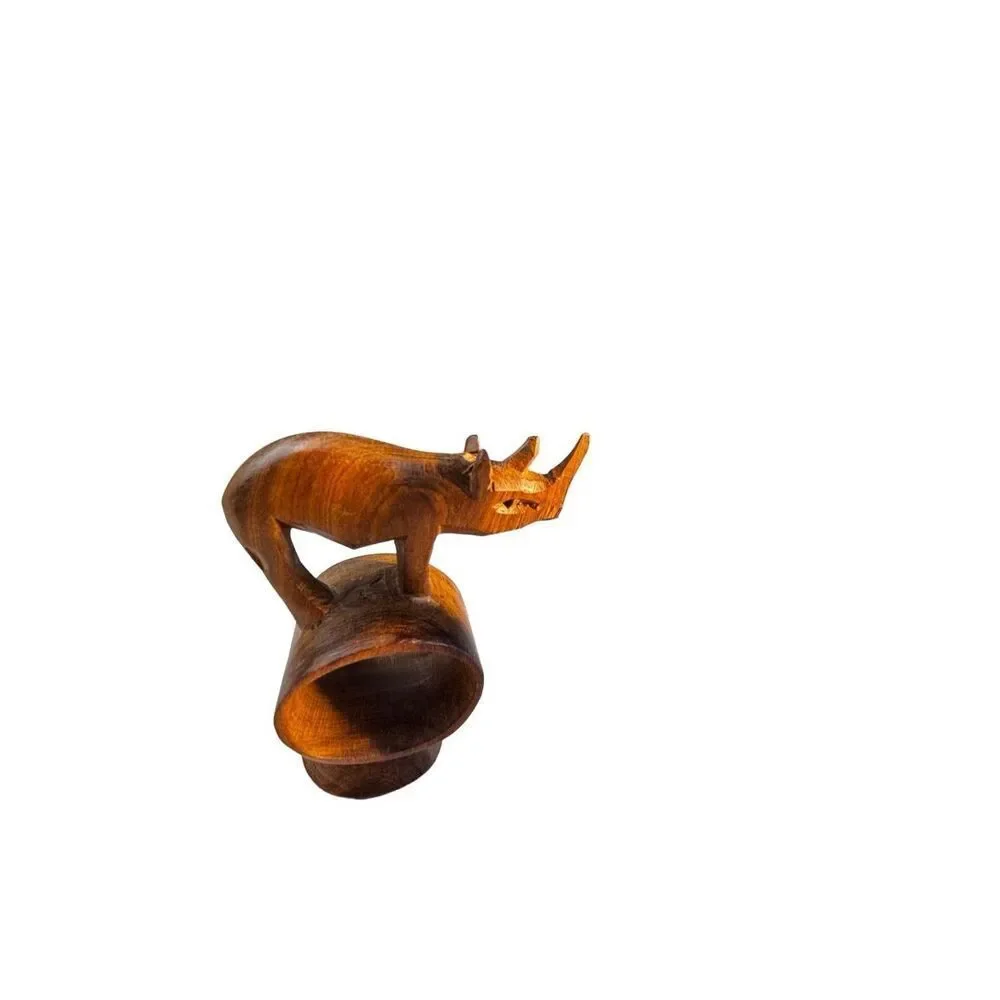 African hand Carved Teak Wood Napkin Rings, Set of 6